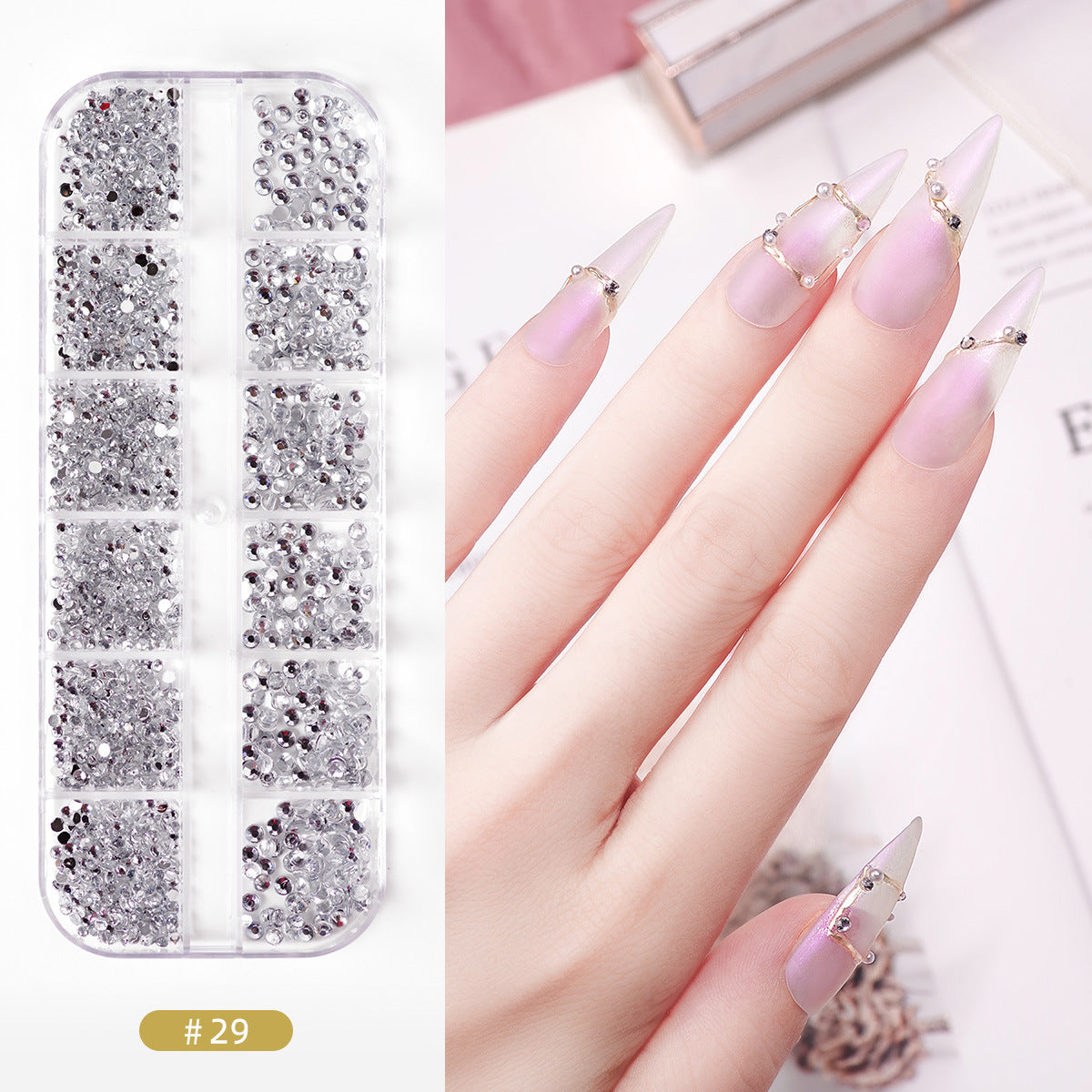 Nail accessories rhinestones flat bottom diamonds hollow rivet nail stickers diamond sequins colored diamonds flat bottom pearl shell pieces Japanese style