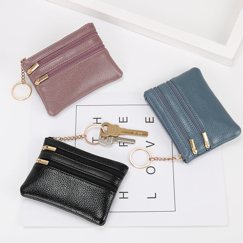 Wholesale coin purse women's short genuine leather texture small wallet multifunctional driver's license card holder soft leather key bag zipper bag 