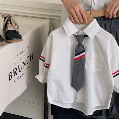 Children's suit 2024 Bangcheng Spring Boy Korean version handsome college style shirt with tie + trousers F0394