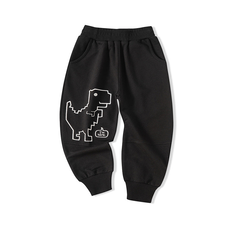 Boys pants spring new children's sports pants Korean version children's casual pants boys simple stylish dinosaur trousers