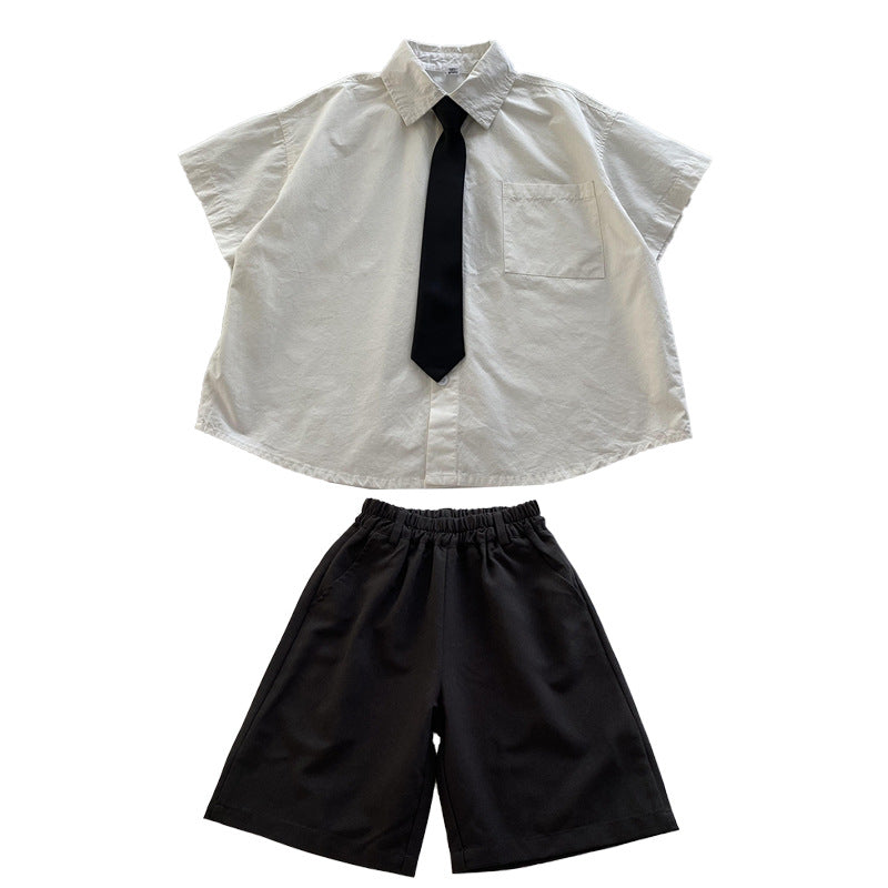 Children's summer clothes boys suit baby 2024 summer new white shirt host dress Children's Day performance clothes