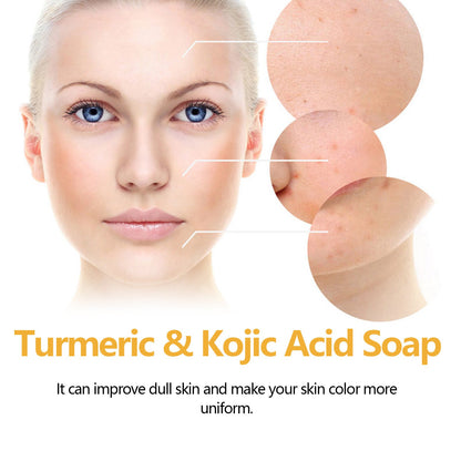 EELHOE turmeric kojic acid soap gently cleanses the face, fades spots, brightens skin tone, moisturizes and evens out skin tone 