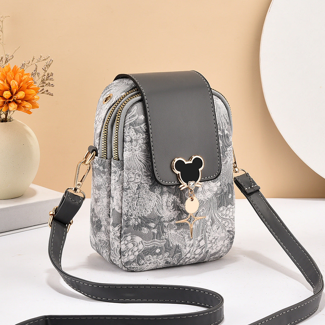 2024 autumn and winter new Korean version of simple small square bag trendy fashion shoulder messenger bag trendy mini mobile phone bag women's bag 