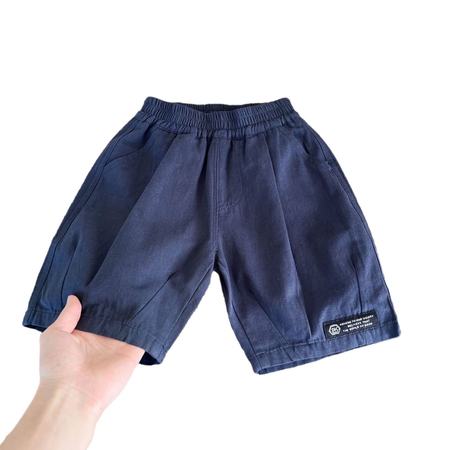 Children's clothing shorts 2024 summer new boys solid color label shorts children's casual trendy shorts versatile shorts