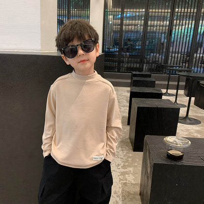 Elmo Beibei Children's 2024 Spring Mid-collar Modal Shirt for Boys and Girls Baby Labeled អាវយឺតដៃវែងដែលមានផាសុកភាព