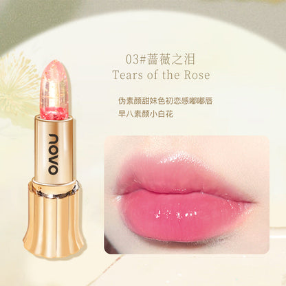 NOVO flower jelly temperature-changing lip balm does not stick to cups and does not fade. It moisturizes and whitens the skin without makeup. Color-changing lipstick 