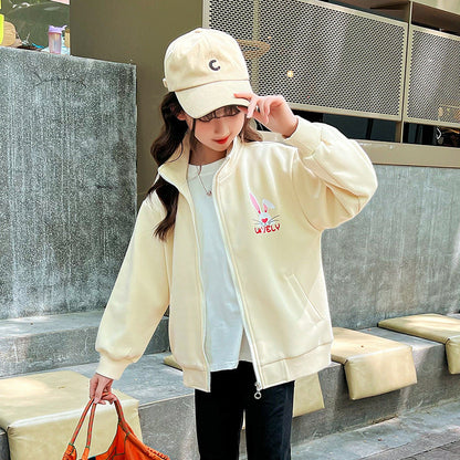 Girls 2024 Spring New Jacket Cardigan Sweater Children's Clothing Western Internet Celebrity Girls Zipper Shirt Street Explosion Elasticity