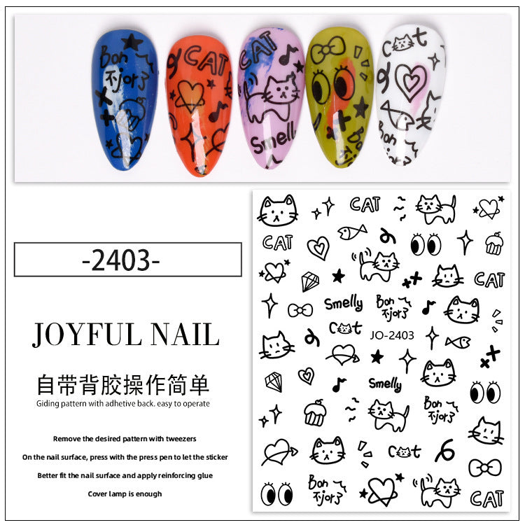 3D embossed stickers nail stickers cute style adhesive smiley face love bear decoration cartoon nail decals wholesale