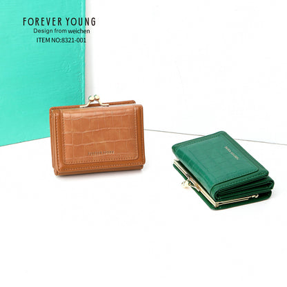 forever young ladies short wallet high-end Korean version pu stone pattern coin purse tri-fold wallet 