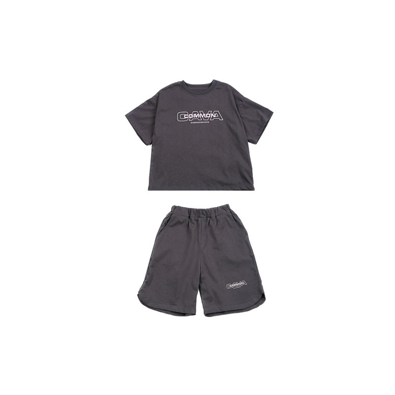 Amo Beibei children's clothing children's 2024 summer handsome letter sports suit boys and girls casual two-piece school uniform