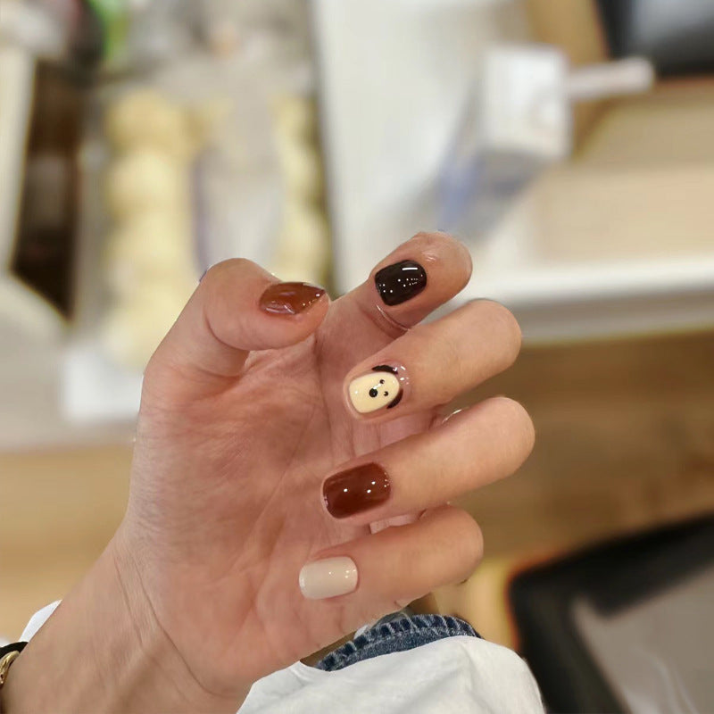 Autumn new wearable short caramel color puppy cute false nail patches removable nail art nail pieces wholesale