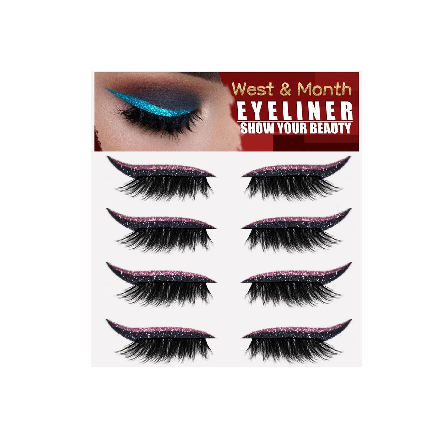 West&amp;Month 4 pairs of eyelash eyeliner stickers without glue, self-adhesive frozen glue strips, curling false eyelashes 