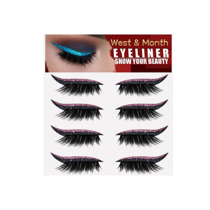 West&amp;Month 4 pairs of eyelash eyeliner stickers without glue, self-adhesive frozen glue strips, curling false eyelashes 