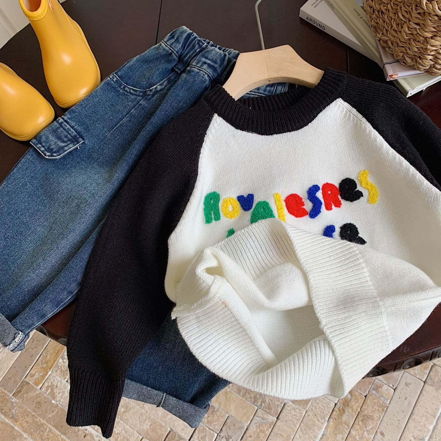 Children's sweater Bangcheng 2024 spring new color letter children's clothing boys and girls casual all-match tops MY0027