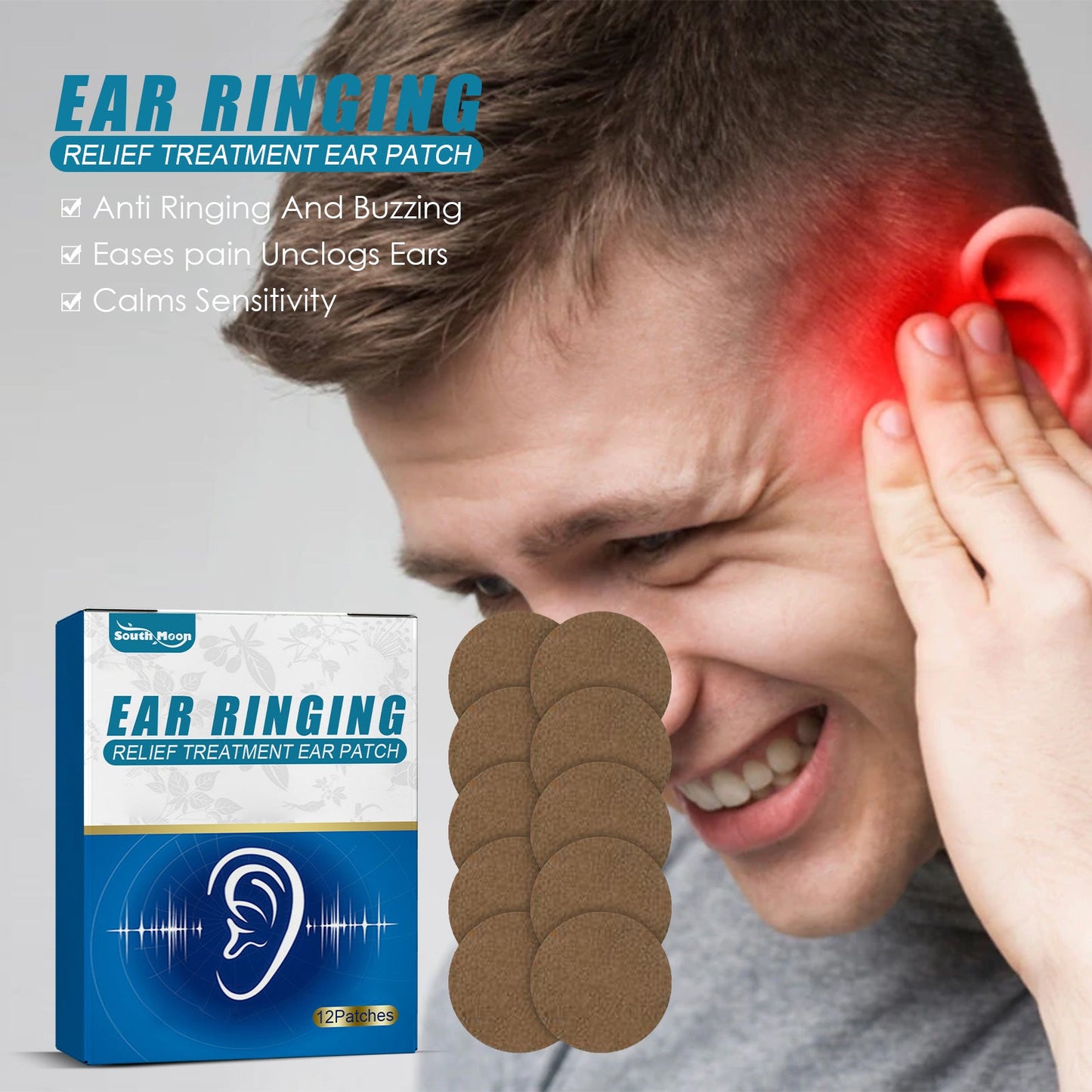 South Moon Tinnitus Patch Relieves Tinnitus, Ear Discomfort, Hearing Impairment, Ear Health Patch, Ear Acupoint Patch 