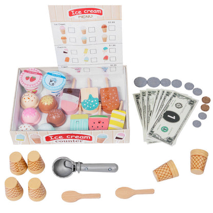 Cross-border children's wooden educational simulation ice cream shop role-playing parent-child interactive birthday house toys 