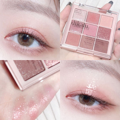 DIKALU milk tea nine-grid eyeshadow low-saturation almond knitted nine-color eyeshadow palette pearlescent matte fine flash cross-border