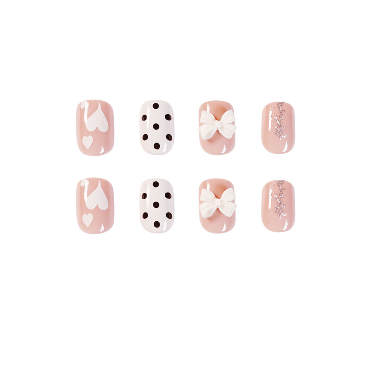 Nude milk tea polka dot bow wearable manicure finished product false nails nail art stickers nail stickers removable nail stickers