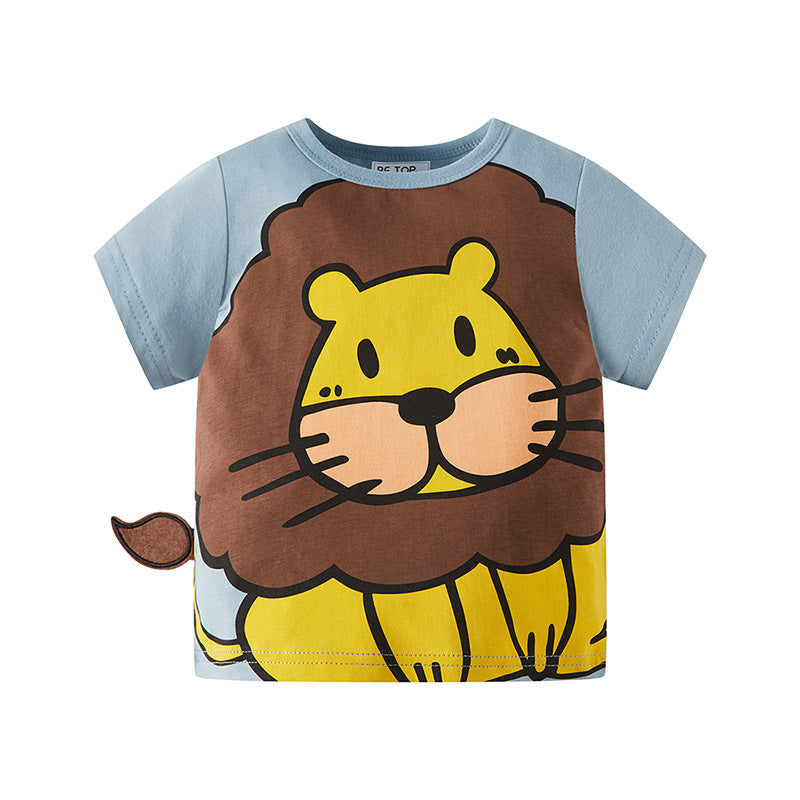 betop summer cartoon lion short-sleeved boy T-shirt short-sleeved pure cotton new children's baby summer clothes one piece delivery