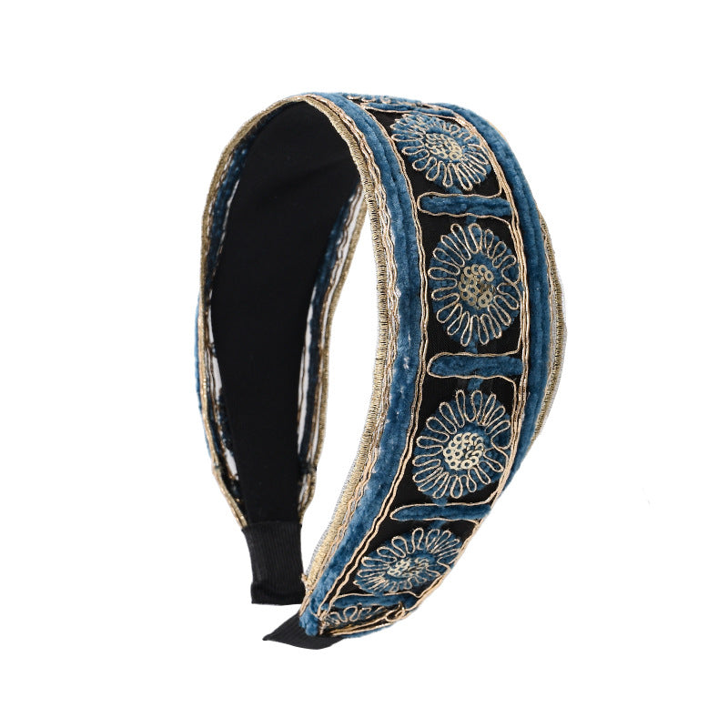 Cross-border new blue wide-brimmed sunflower headband high skull top pressure cool headband manufacturer headband hair accessories wholesale