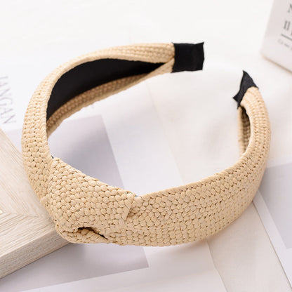 2022 European and American summer rose red straw braided headband female holiday style Calafate straw braided hairband wholesale