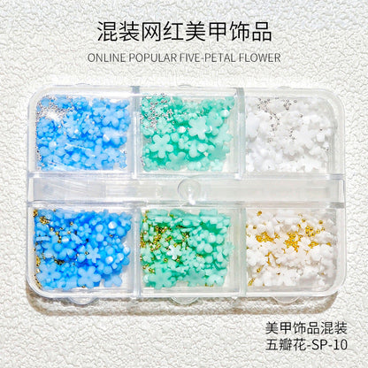 Internet celebrity popular five-petal flower nail art accessories 2023 mixed flowers new three-dimensional small flower nail diamond accessories