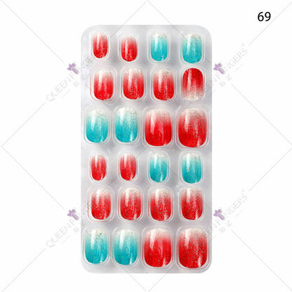 Manicure children's finished nail pieces 24 pieces of adhesive Christmas cartoon bagged wearable color nail pieces nail stickers