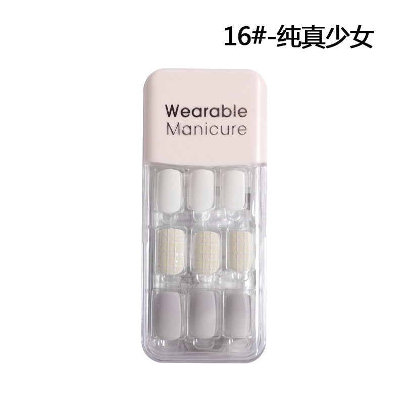 BK wearable nail art patch finished product wholesale spring and winter whitening jelly glue wear and tear square nail piece nail30