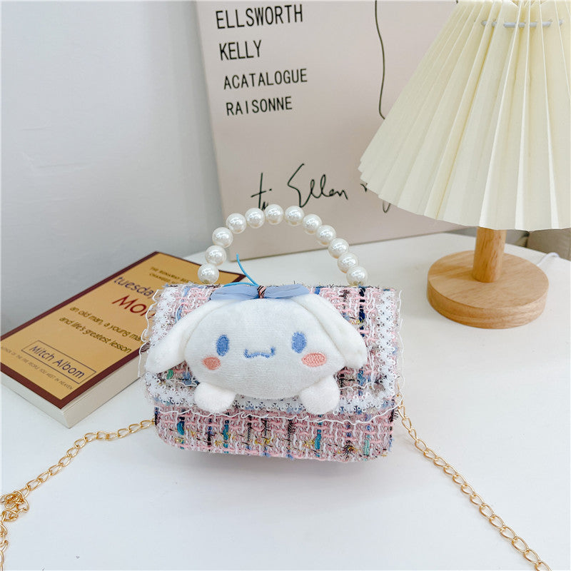 Cute children's small square bag fashionable pearl handbag trendy versatile chain crossbody bag girl's coin shoulder bag