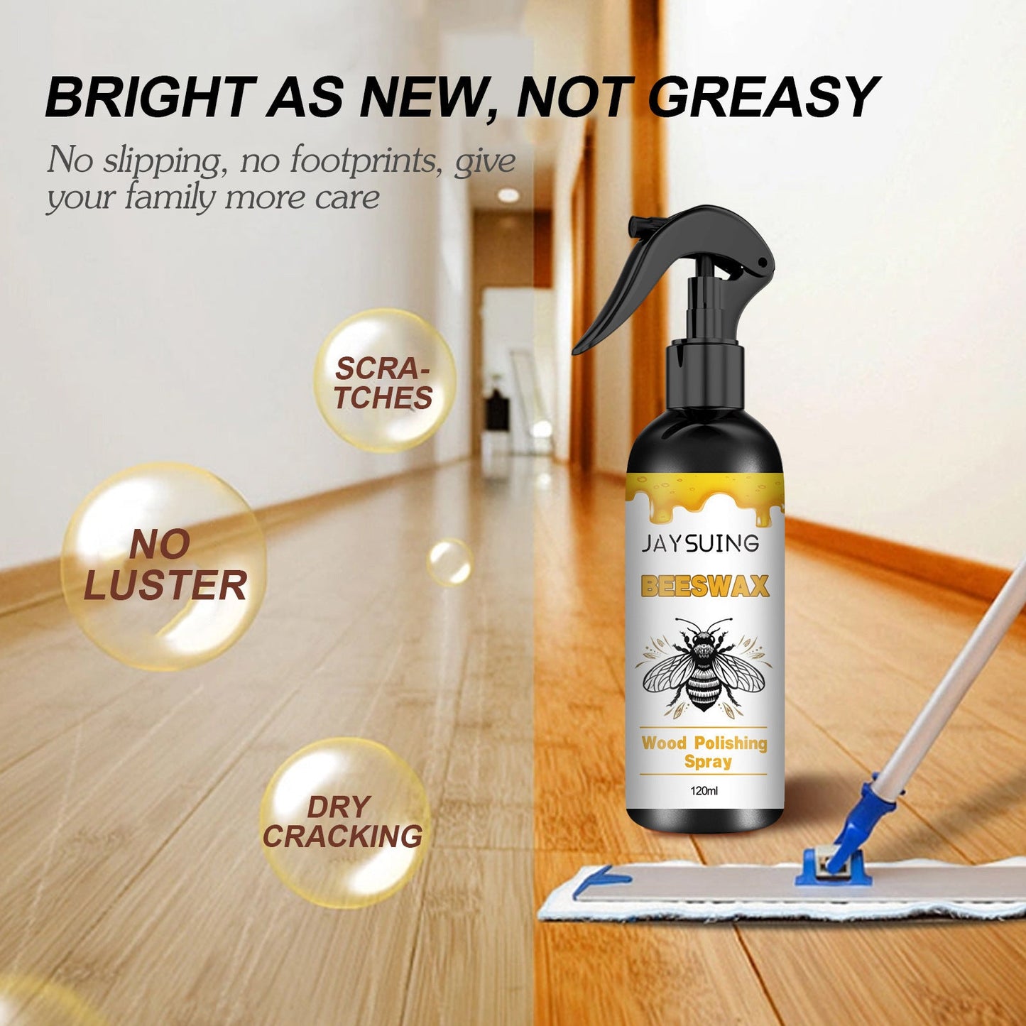 Jaysuing Beeswax Wood Polishing Spray Furniture Floor Polishing Care Scratch Renovation Care Spray 