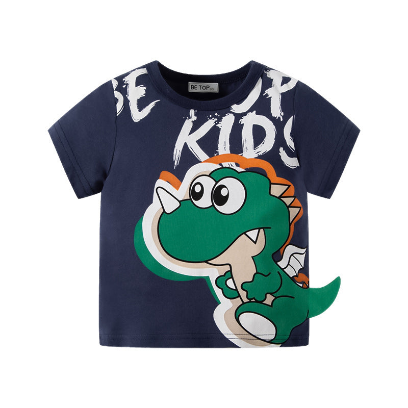 2024 New Summer Three-dimensional Dinosaur Children's Short-sleeved T-shirt Boys Cartoon Cotton Top Summer Clothes One Piece Delivery