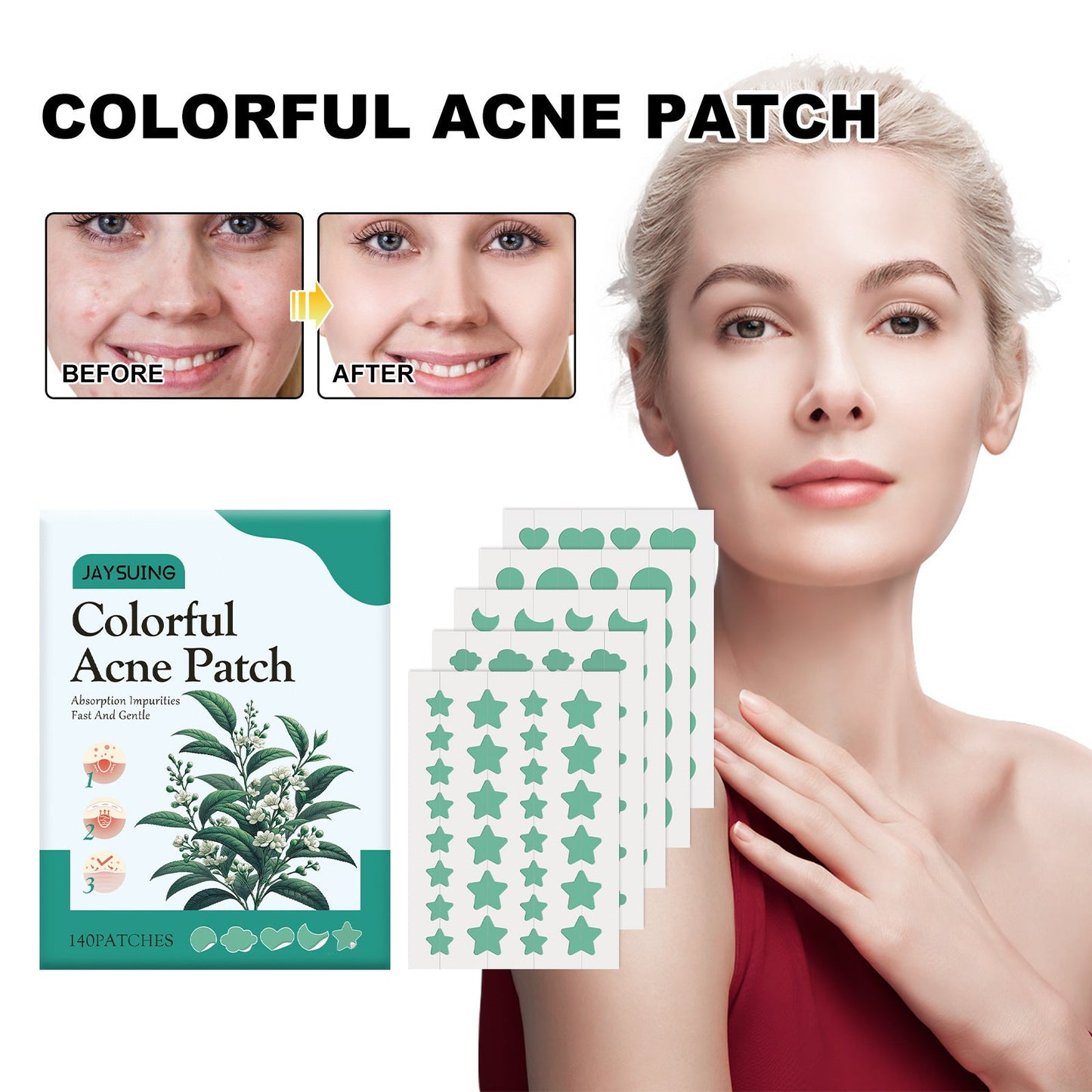 Jaysuing Green Pimple Patch Acne Pimple Repair Acne Scars Facial Care Irregular Shape Pimple Patch 