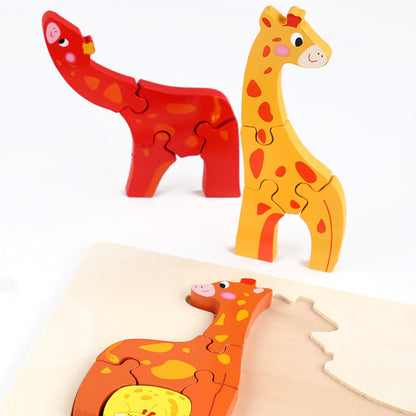 3D Animal 3D Stereo Jigsaw Puzzle Wooden Children Baby Enlightenment Educational Early Education Matching Cognitive Jigsaw Toys