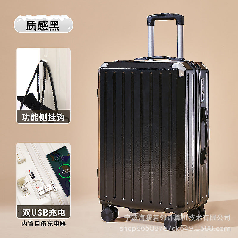 24 inch student pressure-resistant trolley case suitcase with USB charging port travel case manufacturer wholesale metal corner password box 