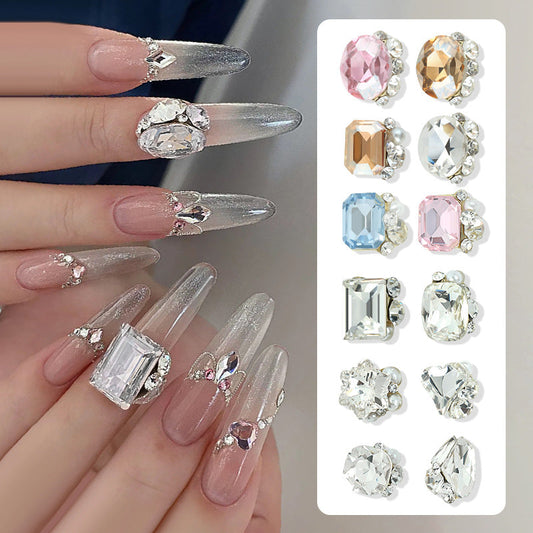 Internet celebrity nail art crystal stack diamond super flash transparent Huazi crooked heart axe fat square three-dimensional handmade pearl nail diamond