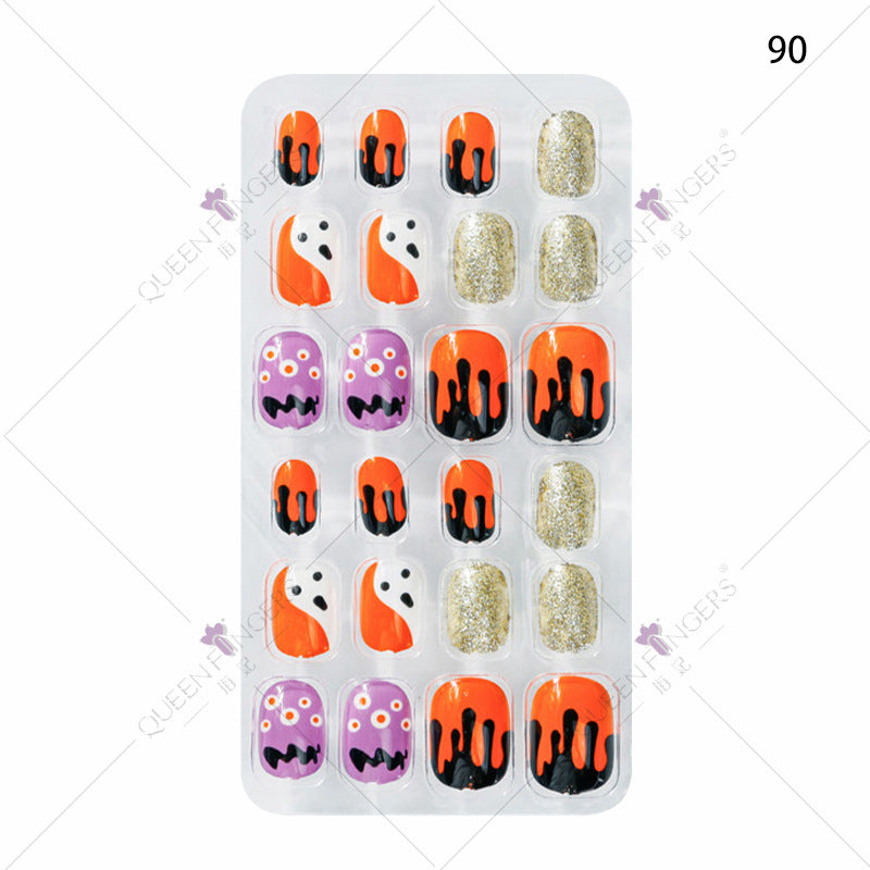 Zhifei nail art children's finished nail pieces 24 pieces flame cartoon bagged wearable finished nail art children's patches