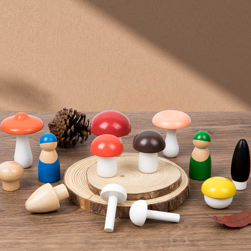 Cross-border children's wooden baby enlightenment early education cognitive color matching simulation forest mushroom picking educational toys