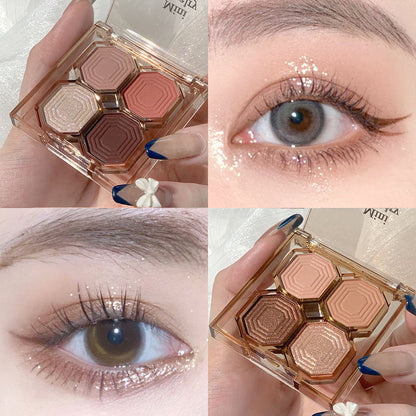 DIKALU bright gem eye shadow បួនពណ៌ pearlescent matte ងាយស្រួលក្នុងការផាត់មុខ ការតុបតែងមុខប្រចាំថ្ងៃ តម្លៃសមរម្យ  eye shadow 