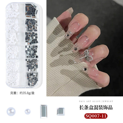 Nail art accessories aurora bow pearl rivet small accessories super flash small diamond 12 grid mixed nail decoration wholesale