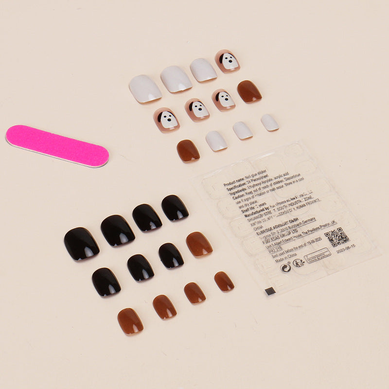 Autumn new wearable short caramel color puppy cute false nail patches removable nail art nail pieces wholesale