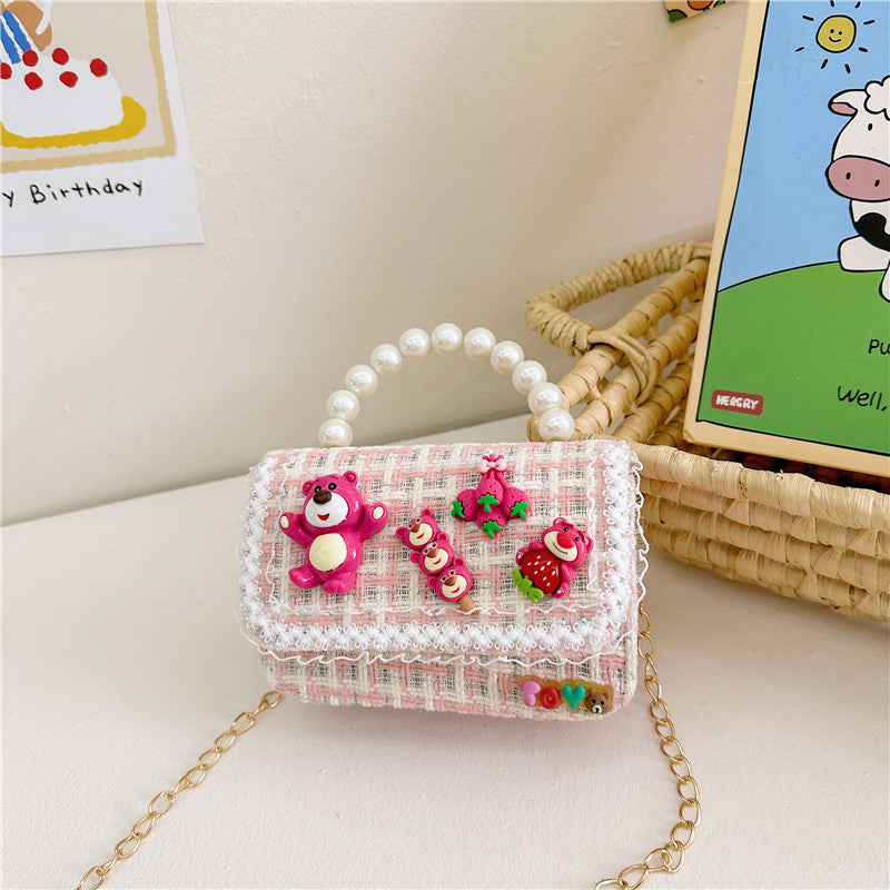 Korean version children's accessories bag female cartoon cute small fragrance style princess chain bag fashion pearl handbag wholesale 