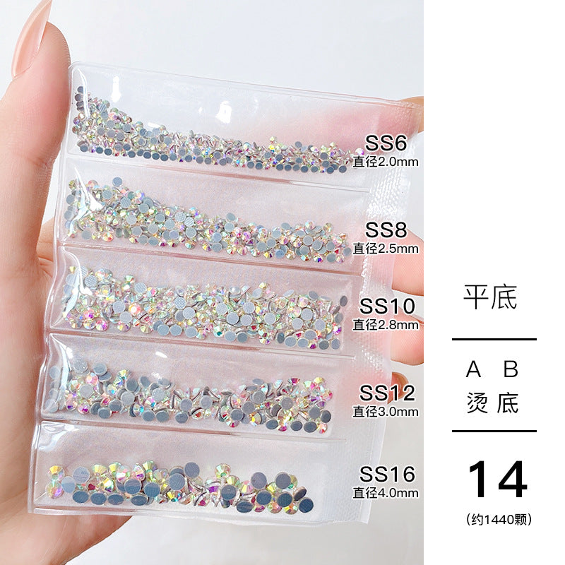 Nail jewelry wholesale 6-grid bagged rhinestones AB diamonds colored diamonds glass diamonds super flash flat bottom diamonds mixed colorful silver bottom