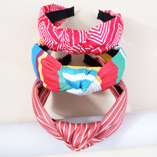 2024 new cross-border headband for women European and American Baroque ethnic style knotted head buckle striped color matching wide-brimmed headband