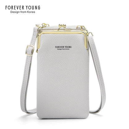 foreveryoung mobile phone bag messenger bag for women simple and fashionable litchi pattern large capacity coin purse foreign trade 