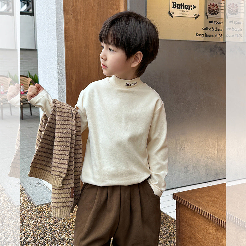 Amo Beibei children's winter A-type long-sleeved tops for boys and girls, all-match wool pull-up warm bottoming shirt