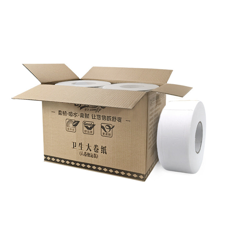 Soft and durable 4-layer embossed commercial large paper roll box 6 rolls 430g hotel large roll toilet roll paper towel