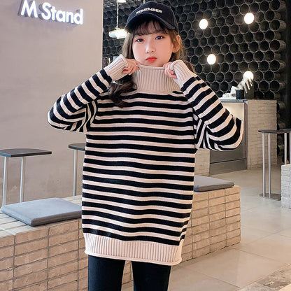 Girls sweater pullover 2024 new children's winter striped bottoming tops winter spring and autumn girls outer wear knitted sweaters