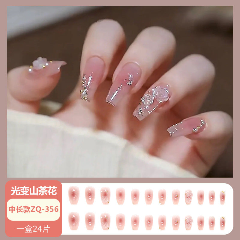 Wearable nail wholesale Xiaohongshu hot-selling nail art nail tips medium and long glitter black bow detachable nail stickers