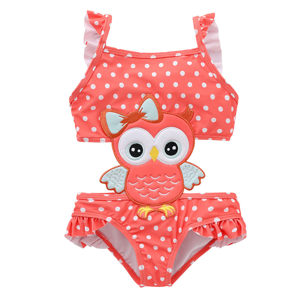 Factory new children's swimsuit one-piece girls cartoon swimsuit girls medium and large children quick-drying triangle hot spring swimsuit 