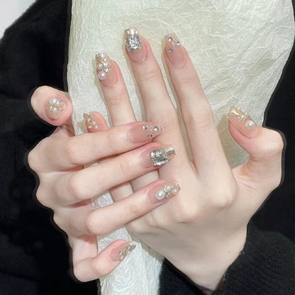 Wearable nail art nail tips wholesale ice transparent pure desire style Xiaohongshu hot-selling alloy bow nail stickers finished products